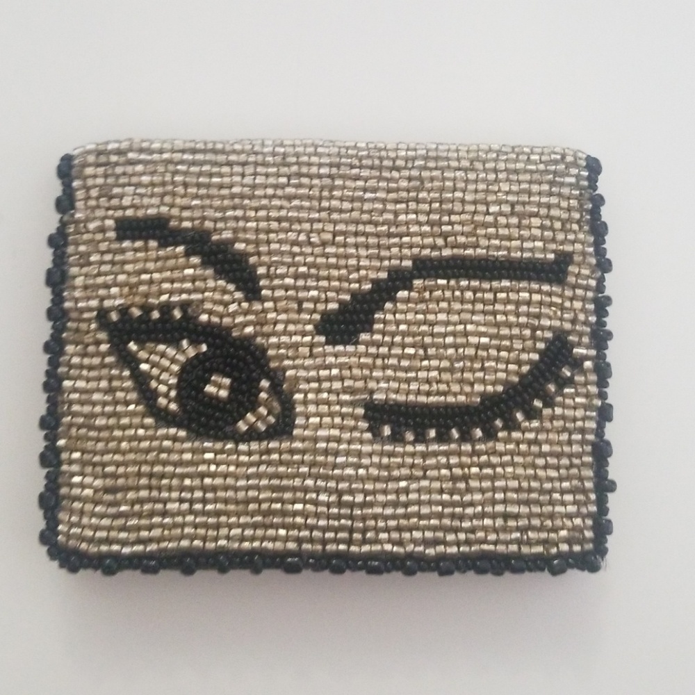 Mary Frances "Watch Out" beaded card wallet